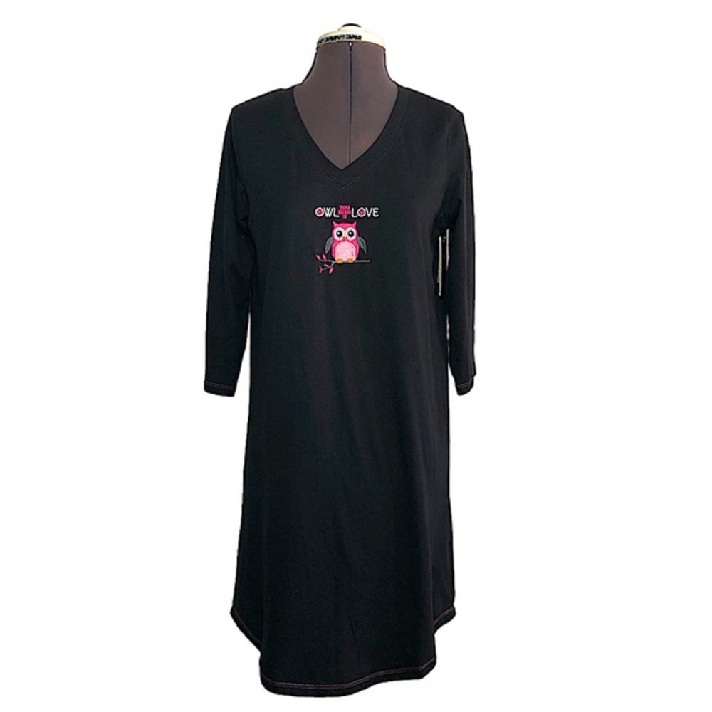 René Rofé Sleep wear 💯 % Soft Cotton 3/4‎ Sleeve Black Pajama Dress Shirt S/P